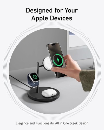 Anker MagGo 3 in 1 Wireless Charging Stand 15W MagSafe-Compatible for iPhone 15 - Picture 3 of 8