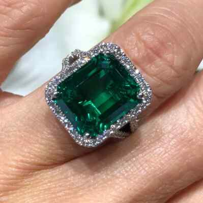 7.54Ct Natural Columbian Emerald Diamond Wedding Ring 14K Real White Gold 5 6 7