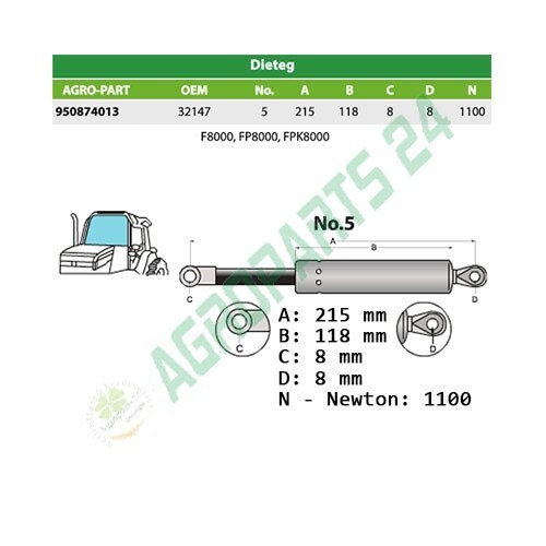 2 X YOU.S Gasfeder Per DIETEG F8000 FP8000 FPK8000 - Frontscheibe - Foto 3