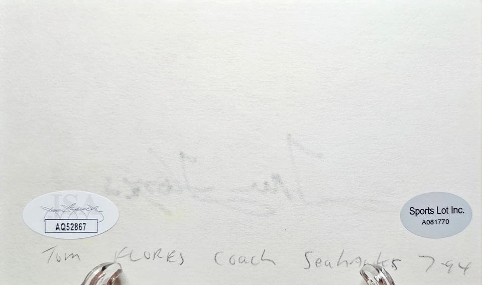 Tom Flores HOF Oakland Raiders 1979-1987 signed 3x5 index card JSA COA AQ52867 - Image 2 of 3