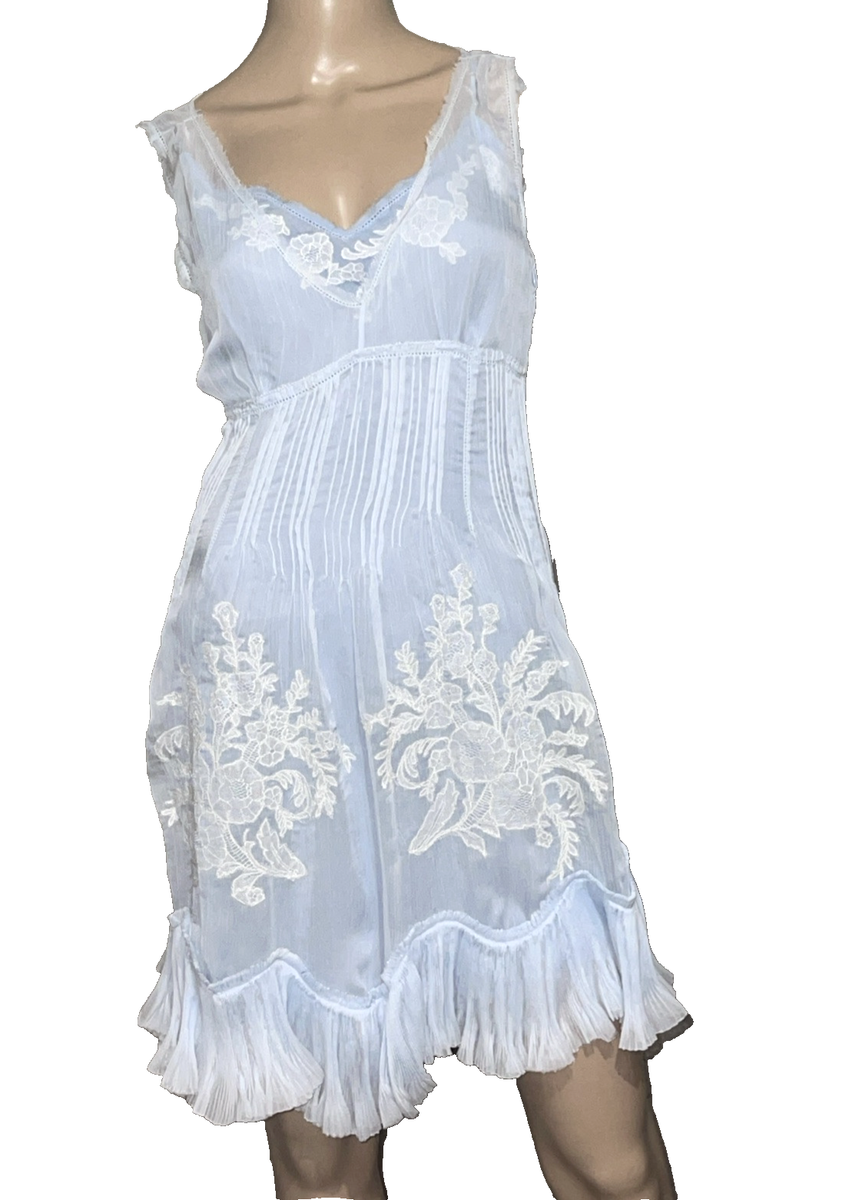 Ermanno Scervino Ethereal Baby Blue Lace Embroidered Slip Dress IT 40 / US  4 6 | eBay
