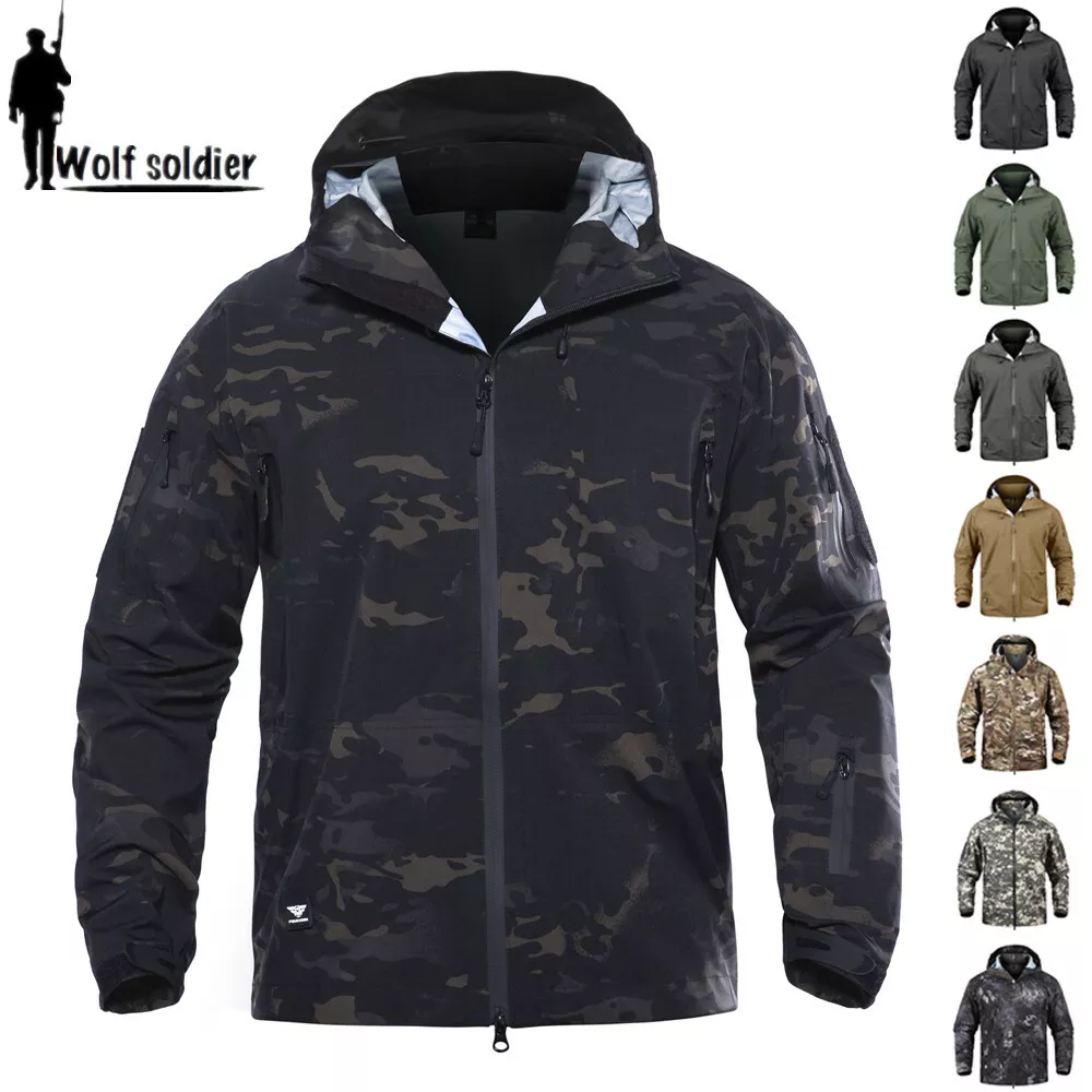 Waterproof Tactical Mens Hard Shell Jacket Coat Army Jacket Windbreaker Hooded