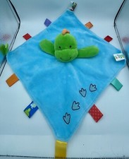 Taggies Dinosaur Lovey Security Blanket Green Blue Footprints Dino Baby RATTLE