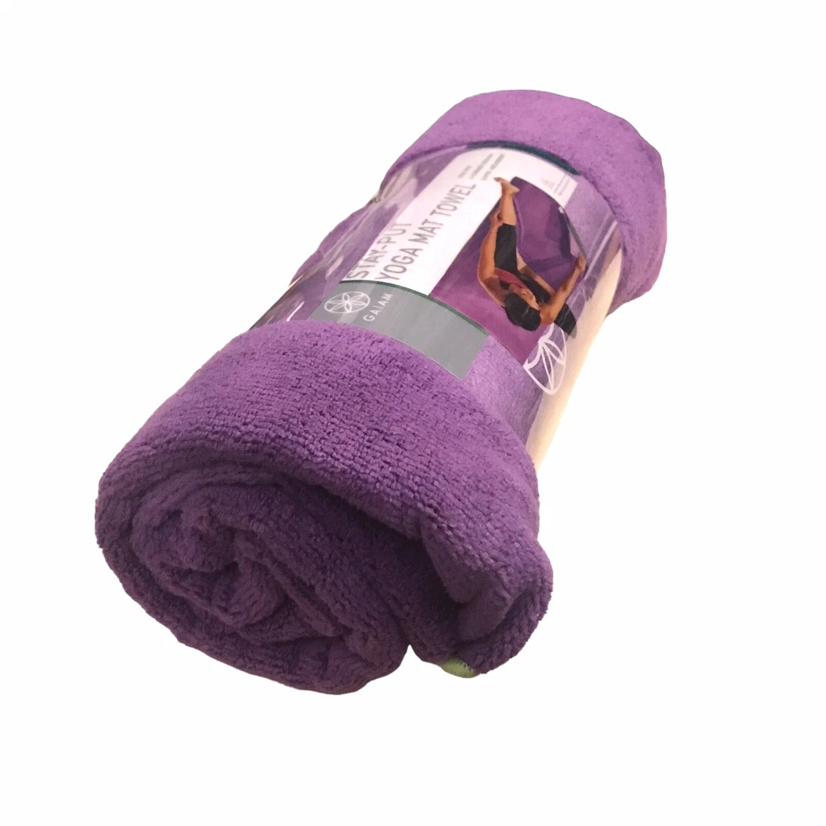 Gaiam Yoga Mat Towel Non Slip Pockets Fast Dry Purple Pilates Hot Yoga  26x70