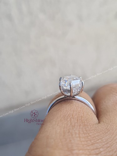 2CT Hexagon Cut Hidden Halo Moissanite Solitaire Engagement Ring 14K White Gold - Picture 2 of 10