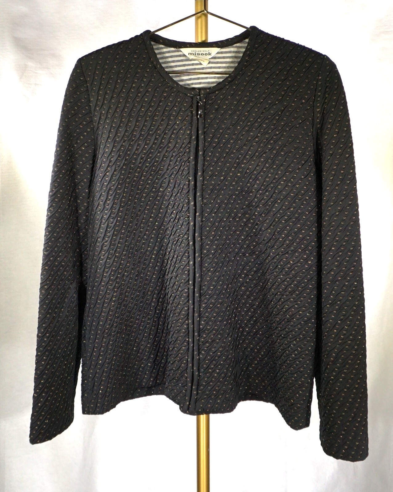 EXCLUSIVELY MISOOK BLACK JACKET ORGANIC COTTON BLEND DIAMOND QUILTED FULL ZIP SZ