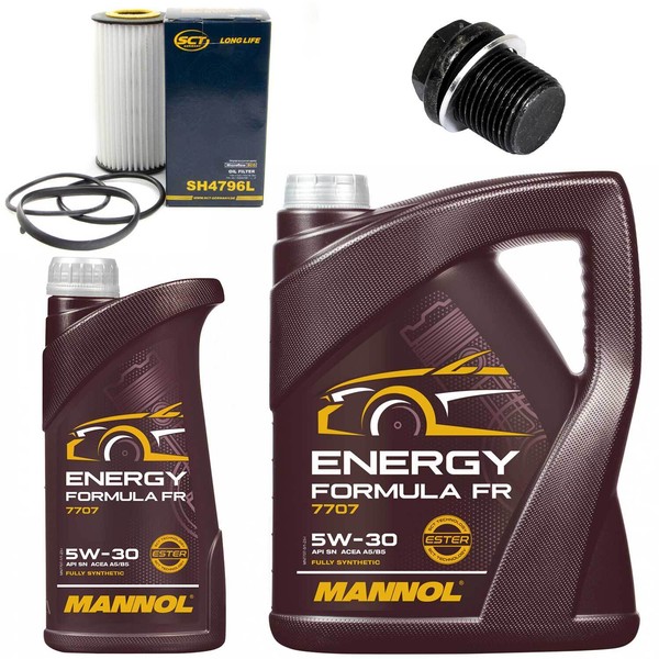 MotoröL Filter Set Mannol 5W30 API SN 6 Liter + Schraube FüR Ford Mondeo Volvo-image