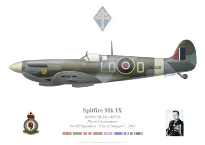 Print Spitfire Mk IX, Pierre Clostermann, No 602 Squadron RAF (par G. Marie)