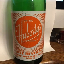 11.5” Tall Green Glass Acl Soda Bottle. Hubertys Beverages Dyersville Iowa Ia 