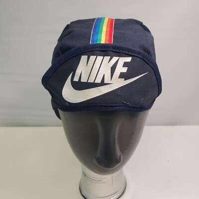 Vintage 80's Nike Cycling Cap RARE Blue Middle Rainbow Stripe
