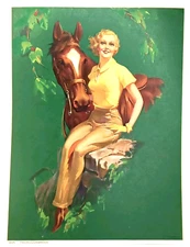 MCM Roy Best Glamour Girl Pin-Up Litho Thoroughbred Horse C Moss USA Vtg