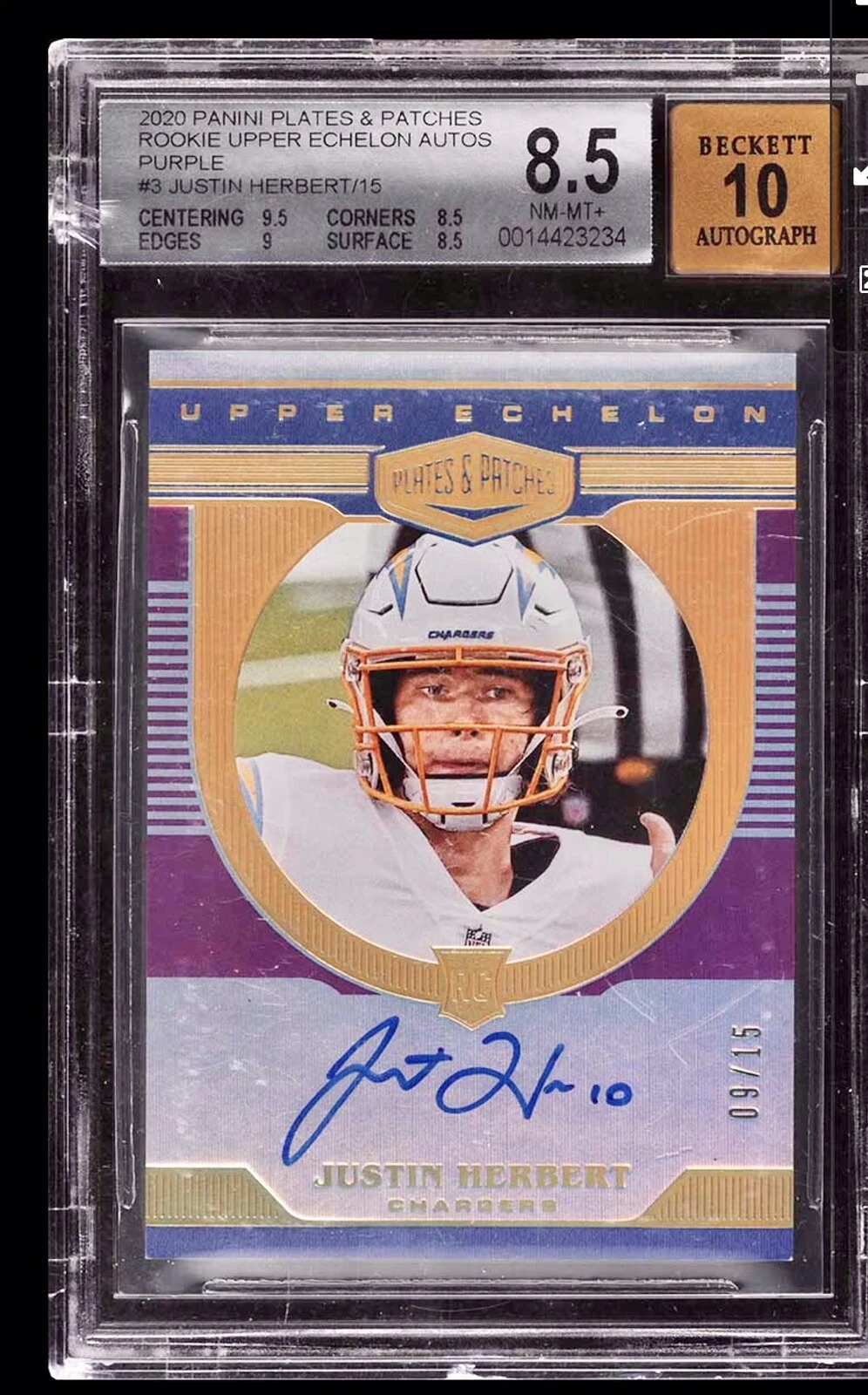 Justin Herbert Panini Plates & Patches Rookie Upper Echelon Autographs #JH Purple