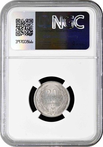 Hungary 20 filler 1914 KB, NGC MS63, "Emperor Franz Joseph I (1848 - 1916)" - Picture 2 of 2