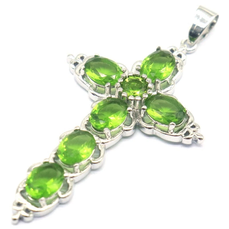 Buy 2 get 1 免费经典长十字 6.7 克绿色橄榄石女式礼物银色吊坠 — 第 2/2 张图片