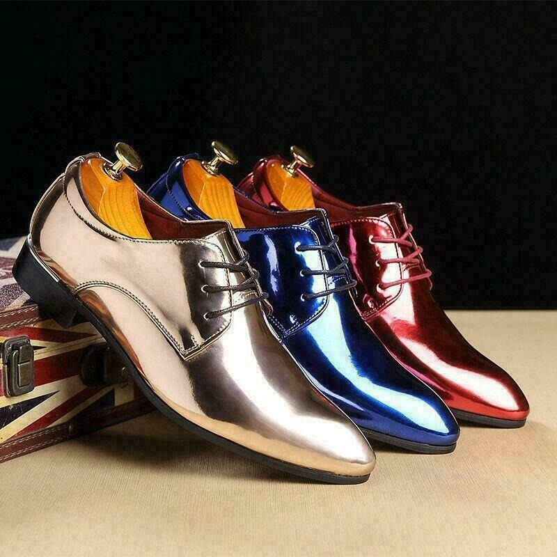 Nightclub Patent Leather Mens Dress Leather Shoes Lace Up 