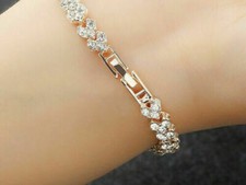 Crystal Heart Linked Charm Bracelet Rose Gold Plated Womens Jewellery Gift UK