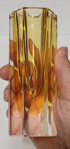 Murano Mandruzzato Sommerso Amber Octagon Faceted Glass 5" Vase - Picture 6 of 6