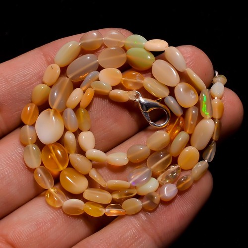 31.4 Ct. Welo Fire Ethiopian Opal Gemstone Oval Smooth Beads Necklace 17" A-3688 - Picture 2 of 3