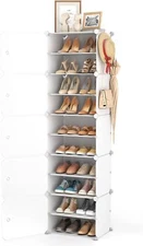 LANTEFUL 10 Tier Shoe Storage Cabinet with Door, Portable 20 Pair, White 