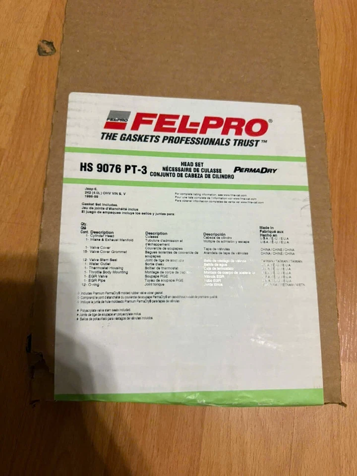 HS 9076 PT-3 Felpro Set Cylinder Head Gaskets for Jeep Wrangler Grand Cherokee - Image 2 of 2