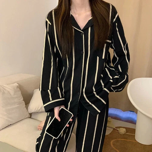 Pijama Seda Hielo Mujer Pijama Primavera Manga Larga Hogar Set - Imagen 20 de 49
