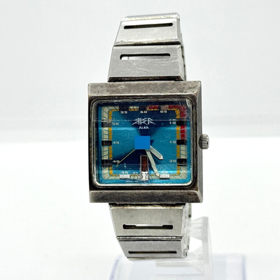 稼働品　希少　SEIKO ALBA AKA V733-5A40 クォーツ 腕時計 Seiko Alba AKA V733-5A40 Men's Watch Blue Dial Day Date 35mm