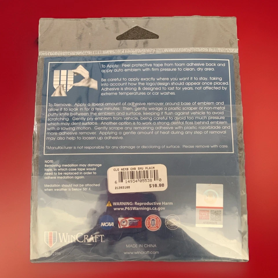 WinCraft Premium Edition Auto Emblem SMU Mustang Chrome Metal NEW - Image 2 of 2