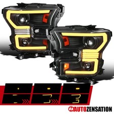 Fit 2015-2017 Ford F150 Black Projector Headlights Lamp Sequential Led Amber Drl