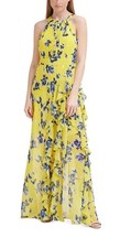 Eliza J Sleeveless Chiffon Floral Maxi Gown NWT Size 2 Yellow And Blue