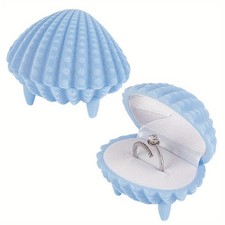 1set 2pcs Velvet Rings Gift Storage boxes Jewelry box for Ring Light Blue Shell