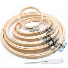 6 Pcs Embroidery Hoops Set, Round Wood Embroidery Hoops, Adjustable Bamboo Ci...