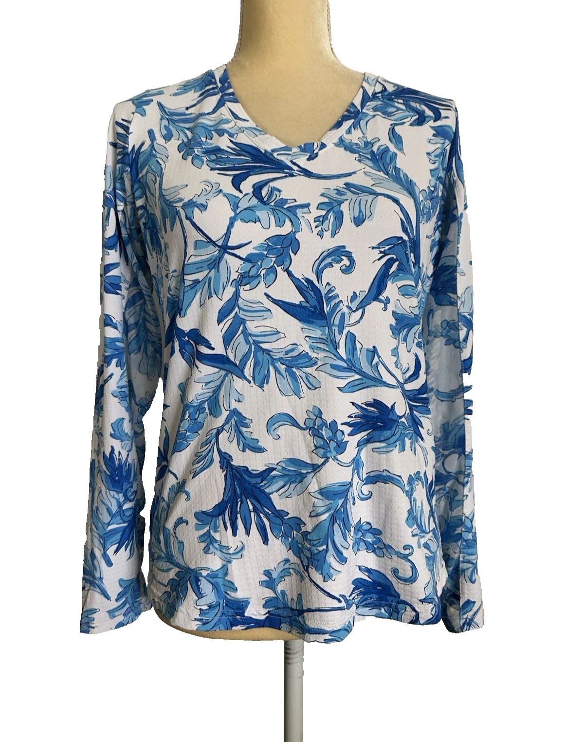 ICIKULS Blue Floral Top Mesh Arms Medium Sun Shirt