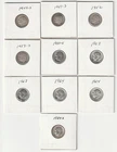 Ten 90% Silver Roosevelt Dimes '49D, '51D, '52, '53D, '55S, '63x2, '64x2, '64D