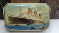Vintage Bensons English Toffee Candy Tin - The Queen Mary Ship 1930s Shawshank