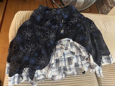 Derhy Layered Floral Plaid Ruffle Girl s Skirt Button Accent Size 5-6