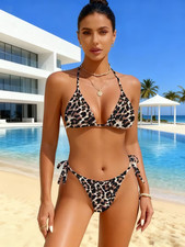 Women's Leopard Sexy Halter Neck Cross-border Swimsuit Bikinim Two-Piece Set
