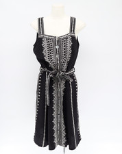 Johnny Was Women's Embroidered Linen Tank Bohemian Sundress Black Sz XS