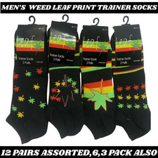 Men's Trainer Socks Weed Leaf Print Rich Cotton Best Gift socks Size 6-11