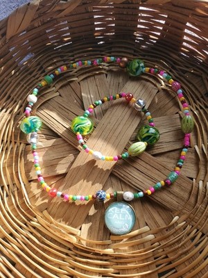 Handmade Jewelry Set Necklace/Bracelet/Earrings blue/gold 