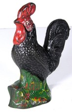 1890s CAST IRON MECHANICAL BANK - ROOSTER CROWING - ORIGINAL PAINT KYSER & REX