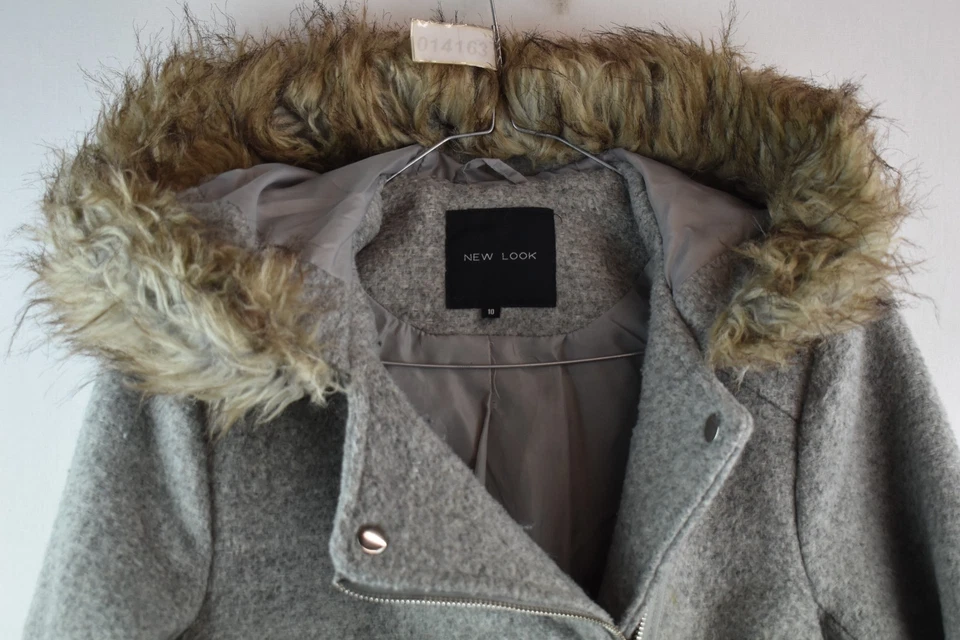 NEW LOOK Grey Parka Coat size Uk 10 Womens Full Zip Hooded Casual Outdoors - Image 2 of 4