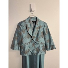 R&M Richards Womens 2pc Beaded Floral Jacquard Dress and Jacket Set Blue Size 8