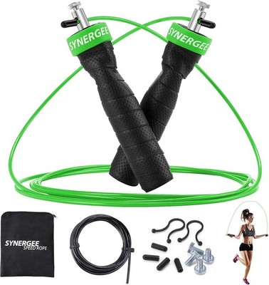 Electric Green Speed Jump Rope - (2) Adjustable 10 Ft Cable - Steel Ball