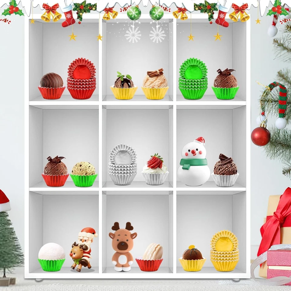 AUGSUN 400 piezas Navidad Mini Forros de Papel Cupcake Mini, Rojo Verde Dorado Plata Foto 3 de 4
