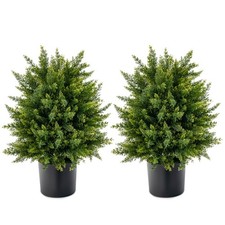 Set of 2 Artificial Cedar Topiary Ball Tree 22- inch Decorative Plants in Pot
