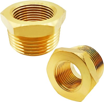 Brass Reducer Bushing, 3/8'' NPT Male to 1/8'' NPT Female Thread, Hex Reducing Con