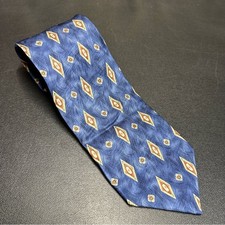 Jos. A. Corbata Banco Azul y Oro Patrón Diamante 100% Seda Hecha en Italia