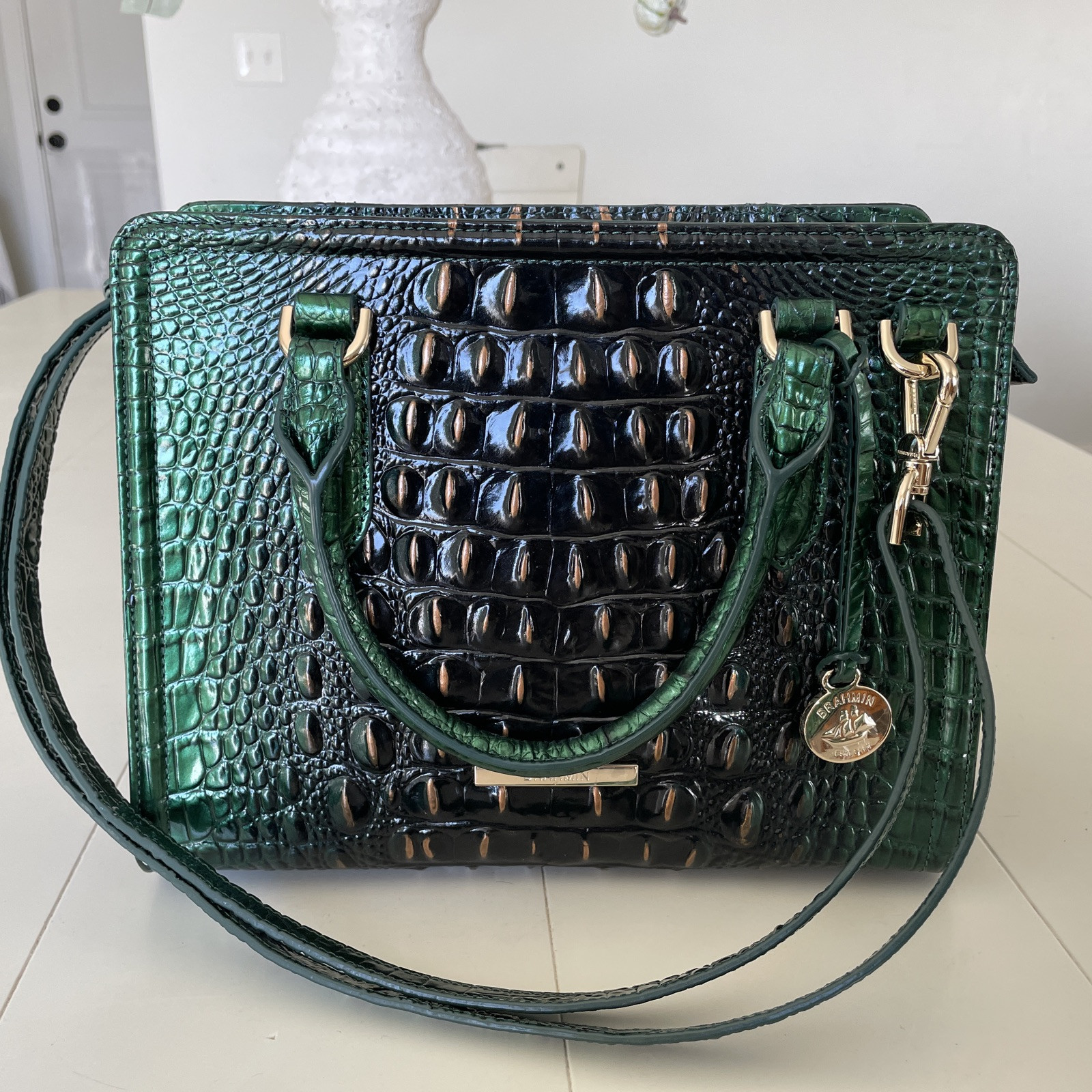 NWT Brahmin Cami Satchel in Evergreen Ombre Melbourne Genuine Leather - $345