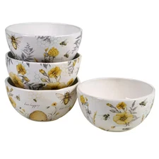 Bee Sweet 4-Piece Seasonal Multicolored Earthenware 26 Oz. Ice Cream Bowl Set (S