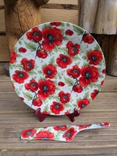 THE LEONARDO COLLECTION Poppy Plate & Serving Cake Slice Fine Bone China Floral